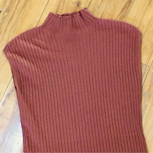 Brown orange ribbed knit sweater sleeveless cozy athlesiure turtleneck s…